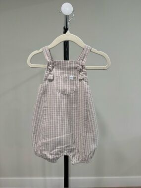 NWT Mud Pie Infant Tan Striped Bubble Romper Overalls, Size 3-6 Months